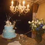Picture of wedding cake and chandelier at Kukua Beach Club Punta Cana