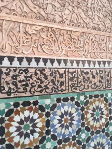 Picture of detailed wall tiles inside Ben Youssef Madrasa Marrakech